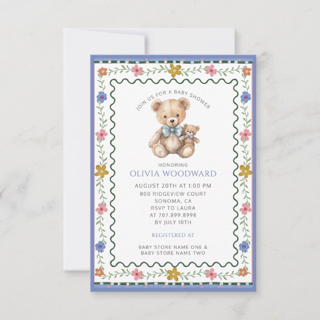 Convite Whimsical Teddy Bear Baby Shower (Frente)