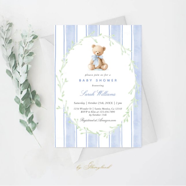 Convite Whimsical Teddy Bear Baby Shower Boy (Criador carregado)