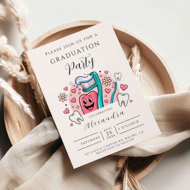 Convite Whimsical Tooth & Hearts Dental Graduation Party (Criador carregado)