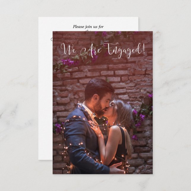 Convite Whimsical Typography Custom Photo Engagement Party (Frente/Verso)