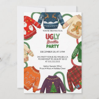 Convite Whimsical Ugly Sweater Holiday Christmas Party 
