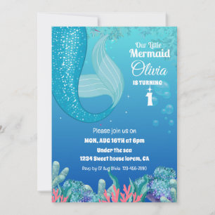 Convite Whimsical under Sea Mermaid Girl primeiro aniversa