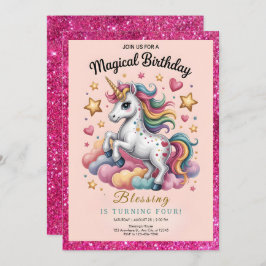 Convite Whimsical Unicorn 4th Birthday