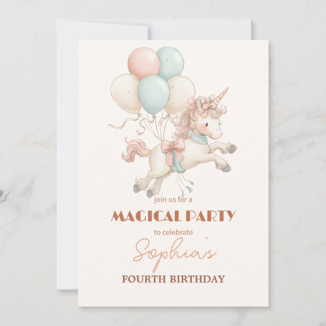 Convite Whimsical Unicorn & Balloons Party (Frente)