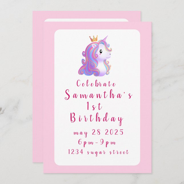 Convite Whimsical Unicorn Birthday (Frente/Verso)