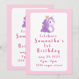 Convite Whimsical Unicorn Birthday