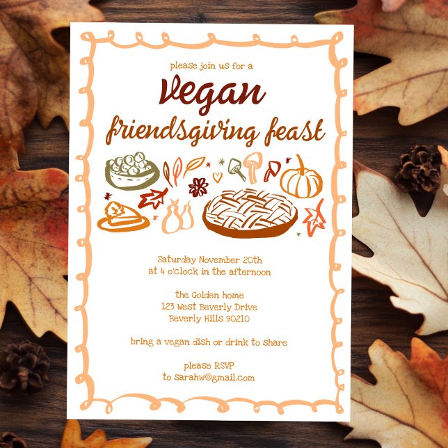 Convite Whimsical VEGAN Ação de Graças PERSONALIZADO (Whimsical VEGAN Thanksgiving Friendsgiving CUSTOM Invitation
)