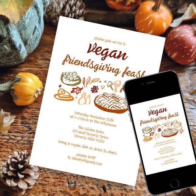 Convite Whimsical VEGAN Ação de Graças PERSONALIZADO (Whimsical VEGAN VEGETARIAN Thanksgiving Friendsgiving CUSTOM Invitation Digital Download Evite
)