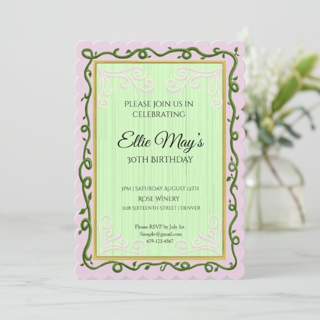 Convite Whimsical Vine Birthday Invitation (Em pé/Frente)