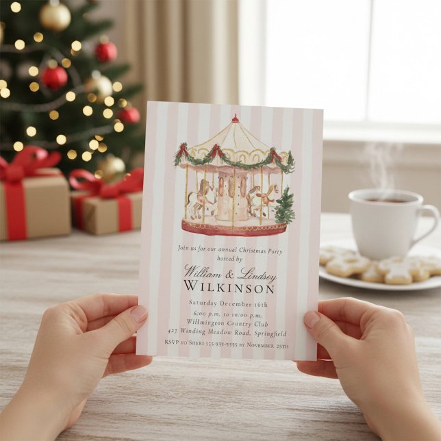 Convite Whimsical Watercolor Carousel Holiday Gathering  (Criador carregado)