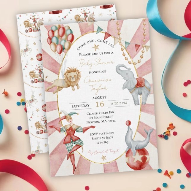 Convite Whimsical Watercolor Circus Carnival Baby Shower (Criador carregado)