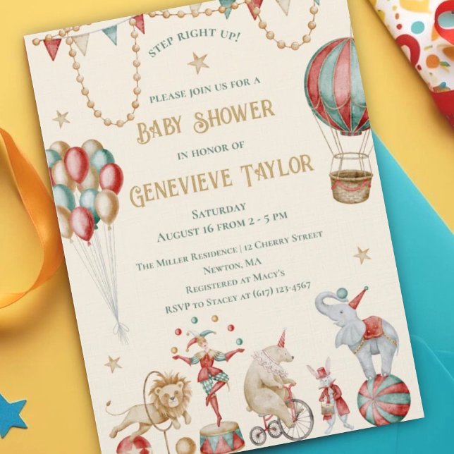 Convite Whimsical Watercolor Circus Carnival Baby Shower (Criador carregado)