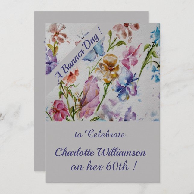 Convite Whimsical Watercolor Floral Birthday (Frente/Verso)