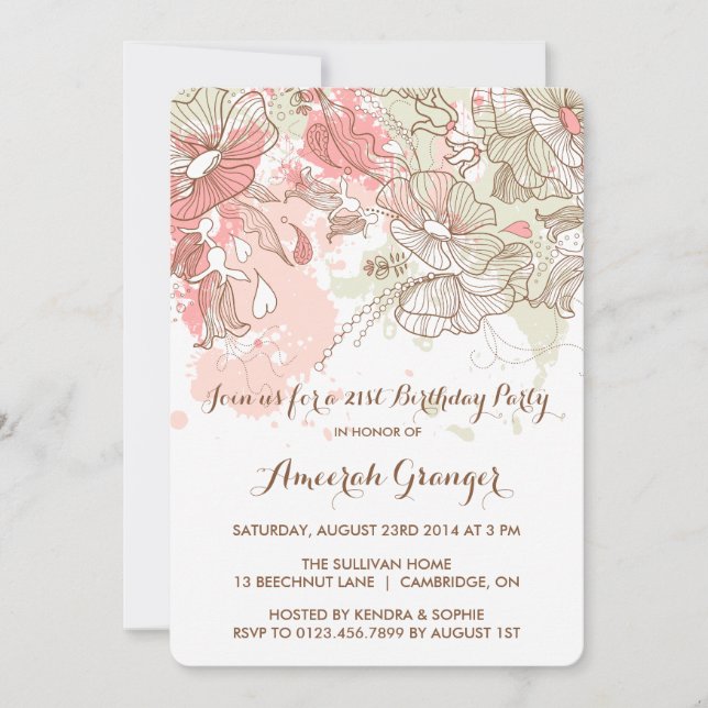 Convite Whimsical Watercolor Flores Aniversário (Frente)