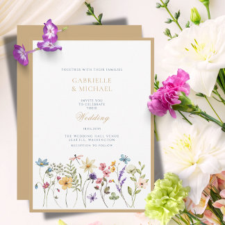 Convite Whimsical Watercolor Flores selvagens Casamento Do