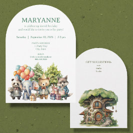 Convite Whimsical Watercolor Forest Birthday Invitation