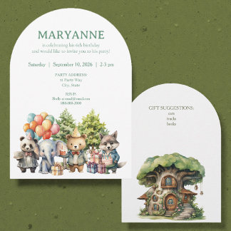 Convite Whimsical Watercolor Forest Birthday Invitation