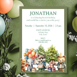 Convite Whimsical Watercolor Forest Birthday Invitation