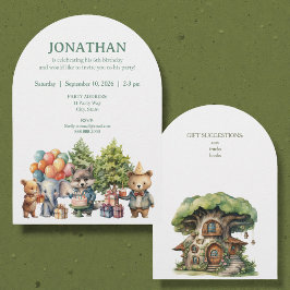 Convite Whimsical Watercolor Forest Birthday Invitation