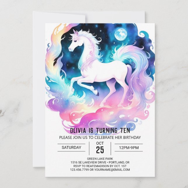 Convite Whimsical Watercolor Horse Birthday (Frente)