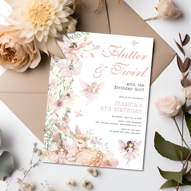 Convite Whimsical Watercolor Magical Fairy Girls Aniversár (Criador carregado)