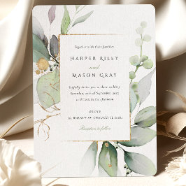 Convite Whimsical Watercolor Verde e Casamento Dourado