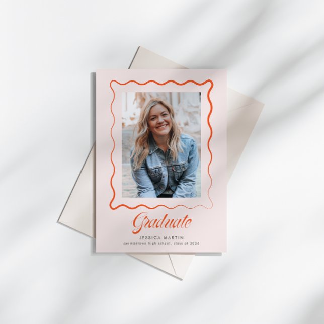 Convite Whimsical Wavy Border Graduation Announcement (Criador carregado)