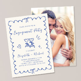 Convite Whimsical Wavy Frame Blue Photo Engagement Party