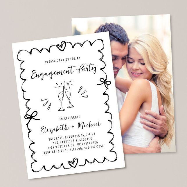 Convite Whimsical Wavy Frame Photo Engagement Party (Criador carregado)