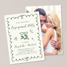 Convite Whimsical Wavy Frame Photo Green Engagement Party