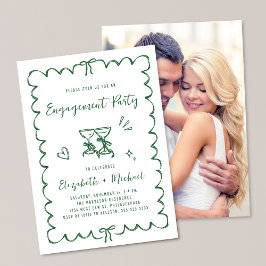 Convite Whimsical Wavy Frame Photo Green Engagement Party