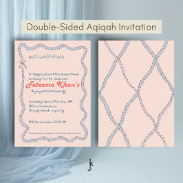 Convite Whimsical wavy of Blush Pink and Soft Blue Aqiqah