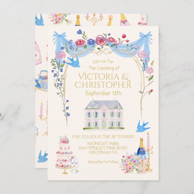 Convite Whimsical Wedding Chateau Mansion (Frente/Verso)