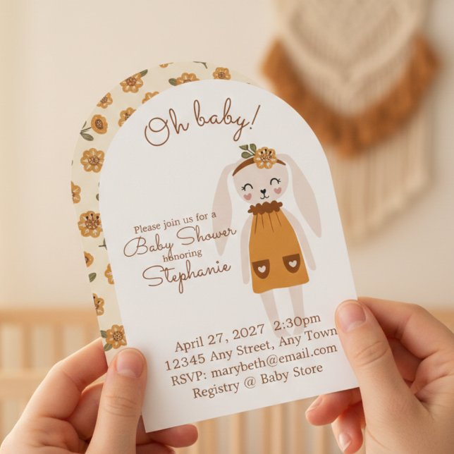 Convite Whimsical Wildflower Bunny Baby Shower Invite (Baby shower invitation)
