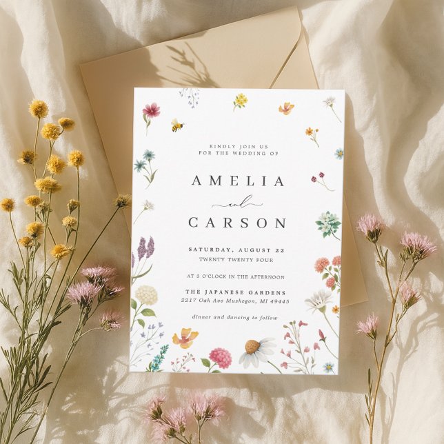 Convite Whimsical Wildflower Meadow Wedding Invitation (Criador carregado)