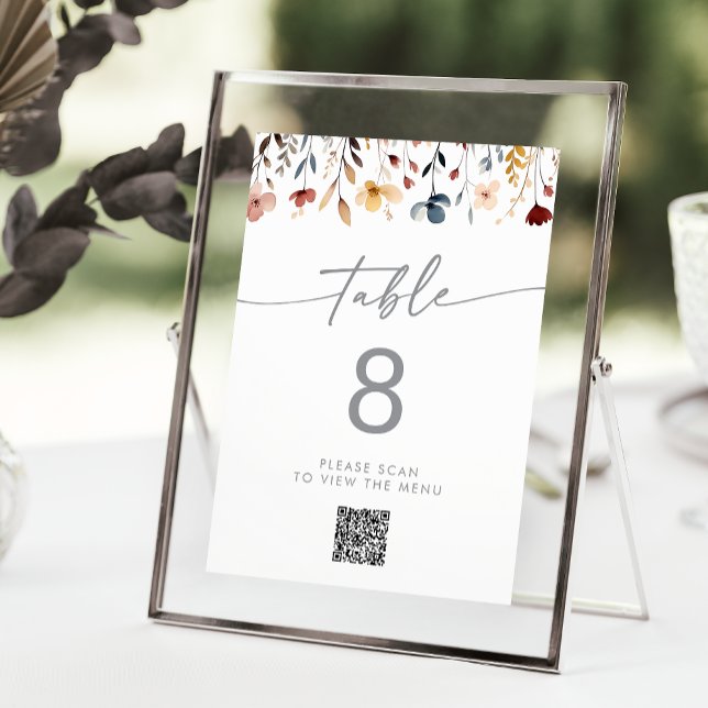 Convite Whimsical Wildflower QR Code Table Numbers (Criador carregado)
