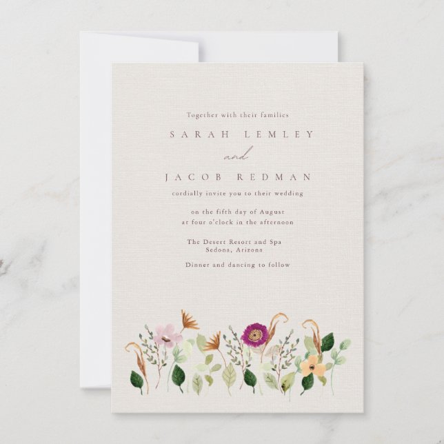 Convite Whimsical Wildflowers Wedding Invitation (Frente)