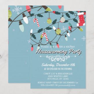 Convite Whimsical Winter Holiday Blue Housearming Party