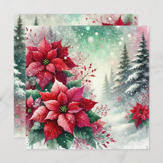Convite Whimsical Winter Wonderland Poinsettia Imprimível (Frente/Verso)