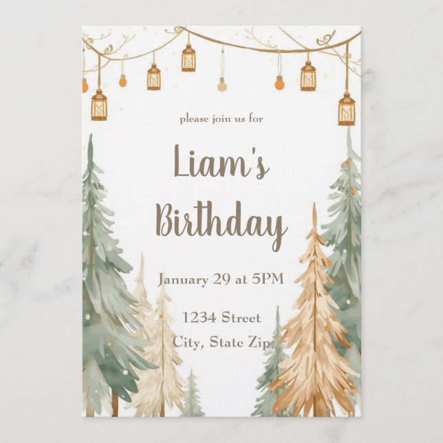 Convite Whimsical Winter Woodland Birthday Invitation (Frente)