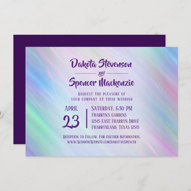 Convite Whimsical Wisps | Holo Fairy Pastel Rainbow Ombre (Frente/Verso)