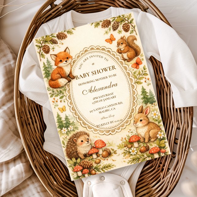Convite Whimsical Woodland Animals Baby Shower (Criador carregado)