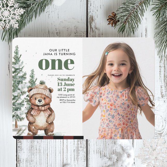 Convite Whimsical Woodland Deer Birthday Foto Verde (Criador carregado)