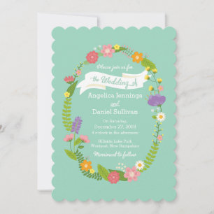 Convite Whimsical Woodland Floral Wreath Mint Casamento