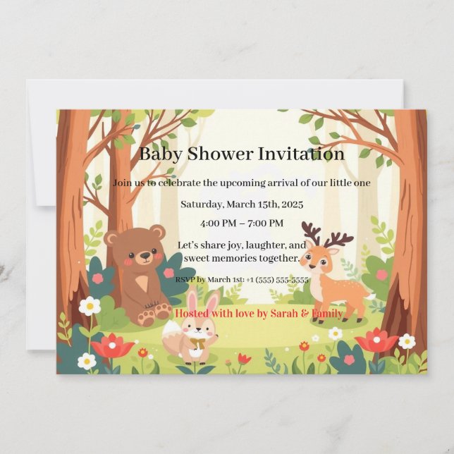 Convite Whimsical Woodland Forest Friends Baby Shower (Frente)