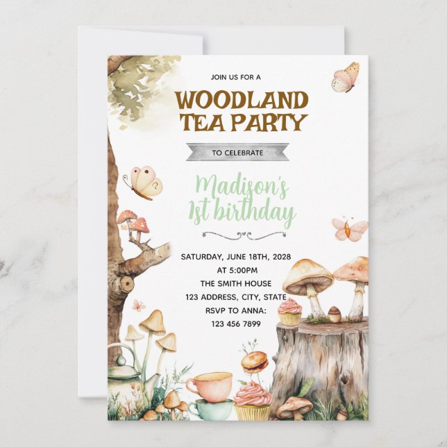 Convite Whimsical Woodland Tea party invite (Frente)