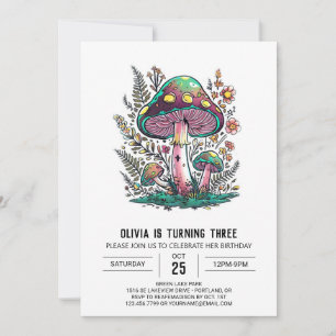 Convite Whimsical Woods Digital Mushroom Aniversário