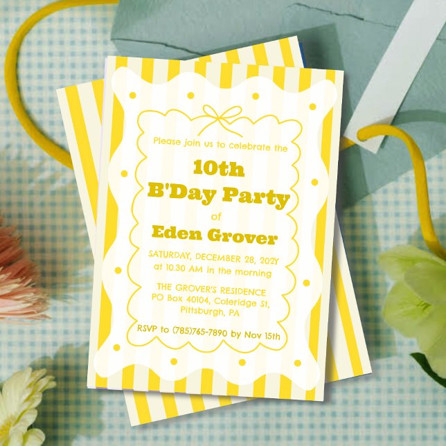 Convite Whimsical Yellow Stripes Birthday Invitation (Criador carregado)