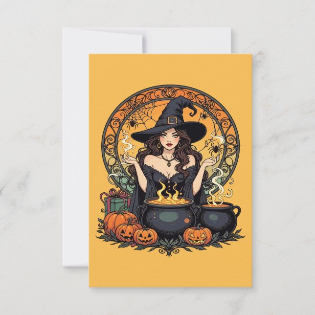 Convite Whimsically Enchanting Witch With Spiders (Frente)