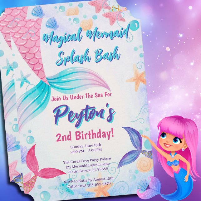 Convite Whimsid Tail Aniversário da Sereia (Magical Mermaid Birthday Party Invitation)